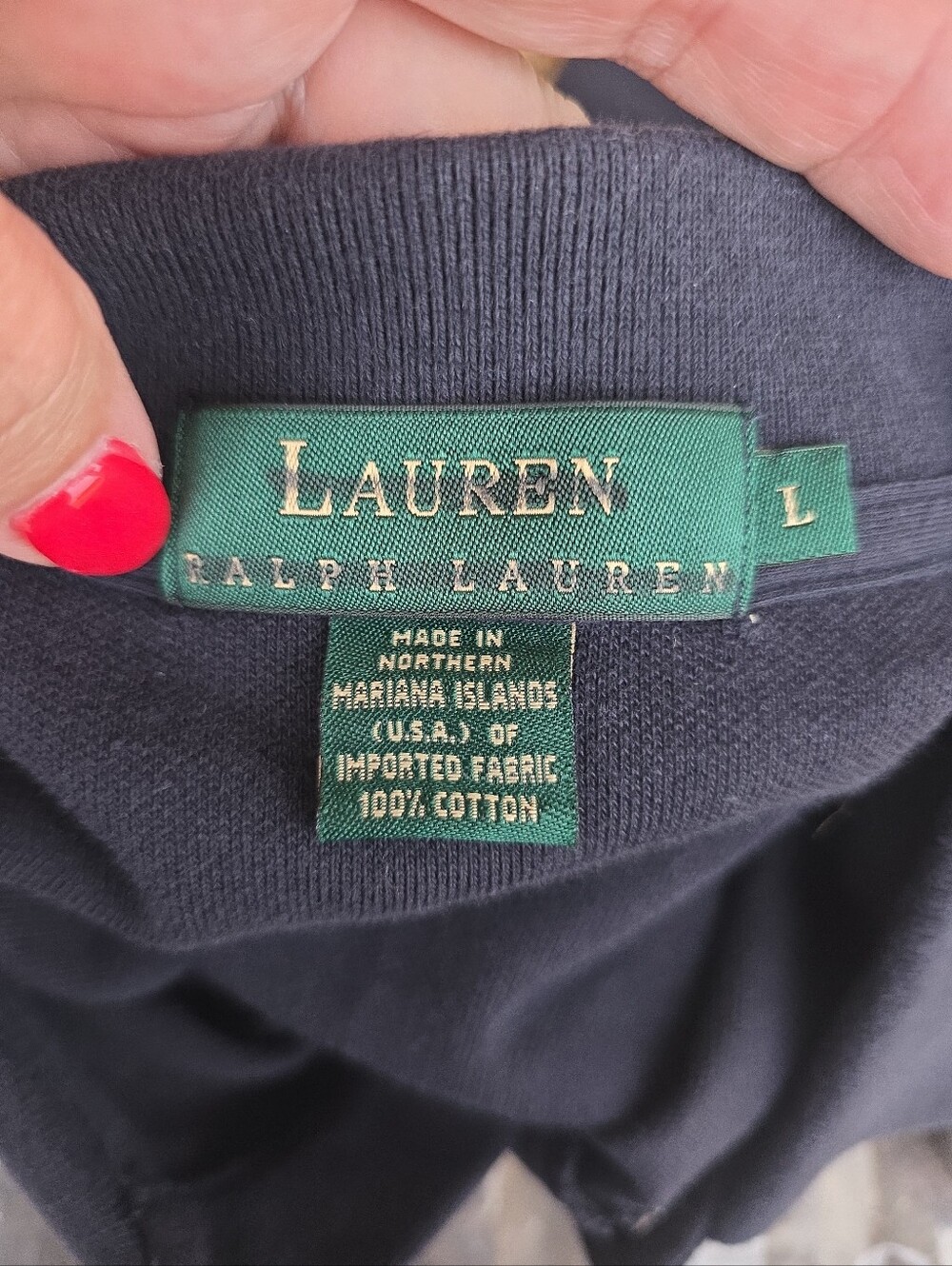 Lauren Ralph Lauren Navy Blue Polo Shirt Gold Crest Embroidery Size Large - Picture 3 of 8